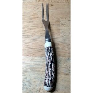 Vintage Meat Serving Fork Bakelite Faux Horn Handle Made In Japan